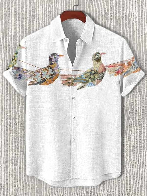 Men's Funny Birds Art Print Short Sleeve Casual Shirt