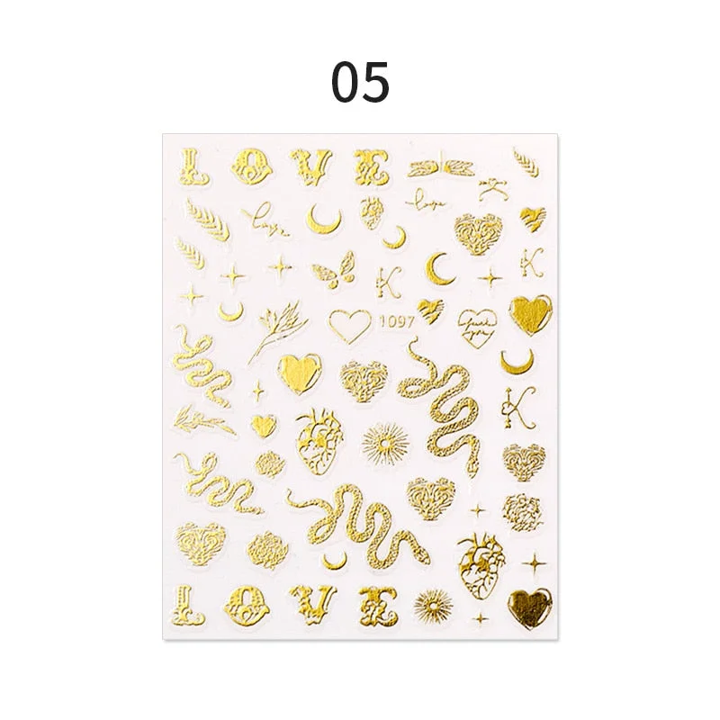 Colorful Gold Green 3D Snake Design Stickers Dragon Women Love Nail Art Slider Gel Polish Decal Decoration For Nail Manicures