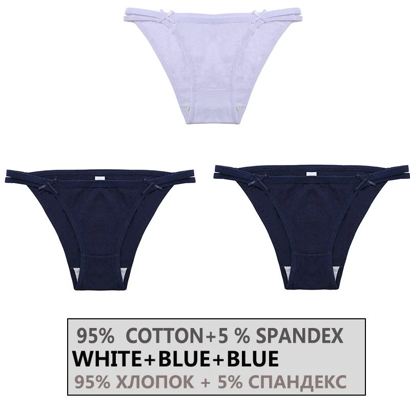 FINETOO 3PCS/Set Women's Cotton Underwear Sexy Lingerie Woman Panties Bownot Female Briefs Low-Rise Underpants 2021 Panties M-XL