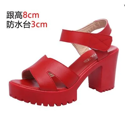 Breakj Breakj Leather High Heel Waterproof Sandals Women Fashion Crocodile Pattern Walking Shoes Summer Coarse Heel Magic Sticky H Women's Shoes