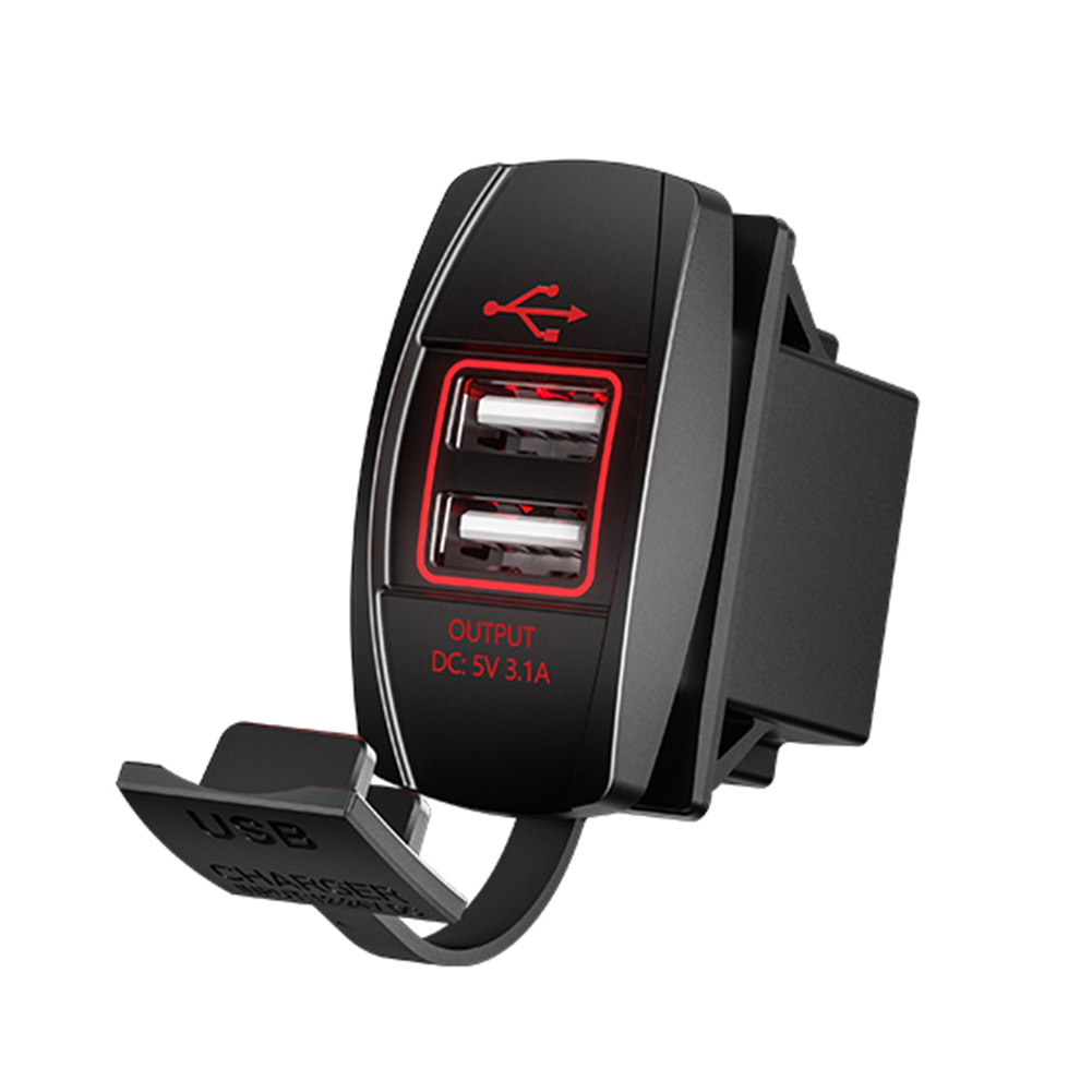 

F1 3.1A Dual USB Car Charger Socket for 12-24V Car Boat Motorcycle, Red, 501 Original