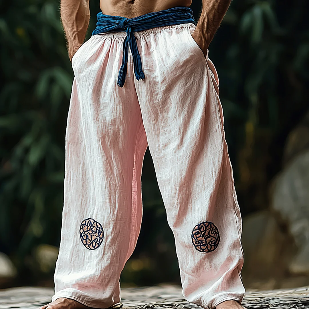 Men's Ethnic Style Simple Loose Wide-leg Linen Harem Pants-inspireuse