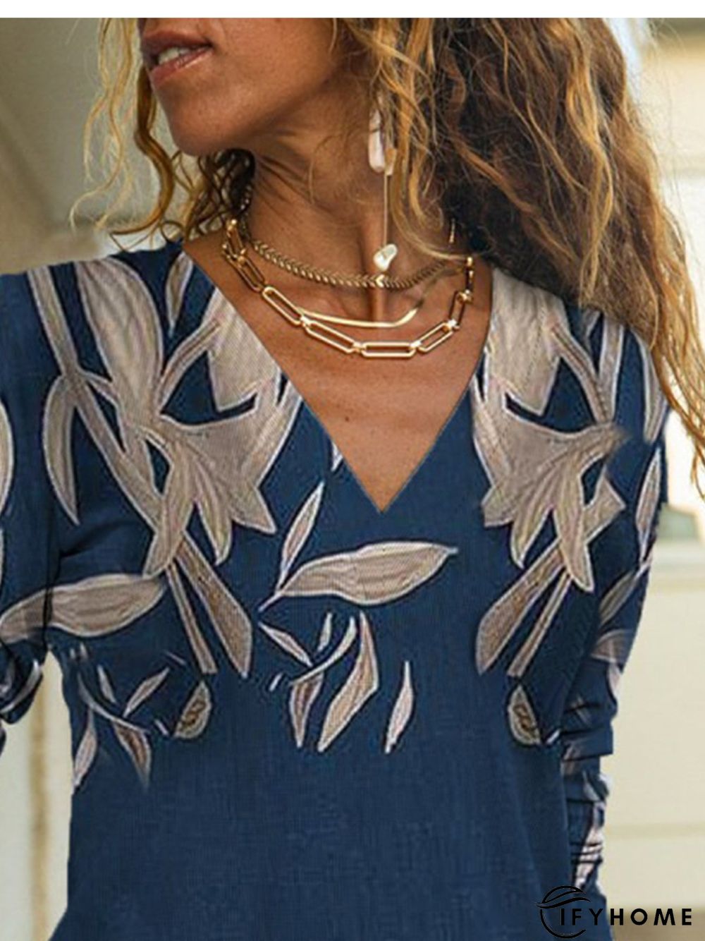 Vintage Floral Printed V Neck Long Sleeve Casual Top | IFYHOME