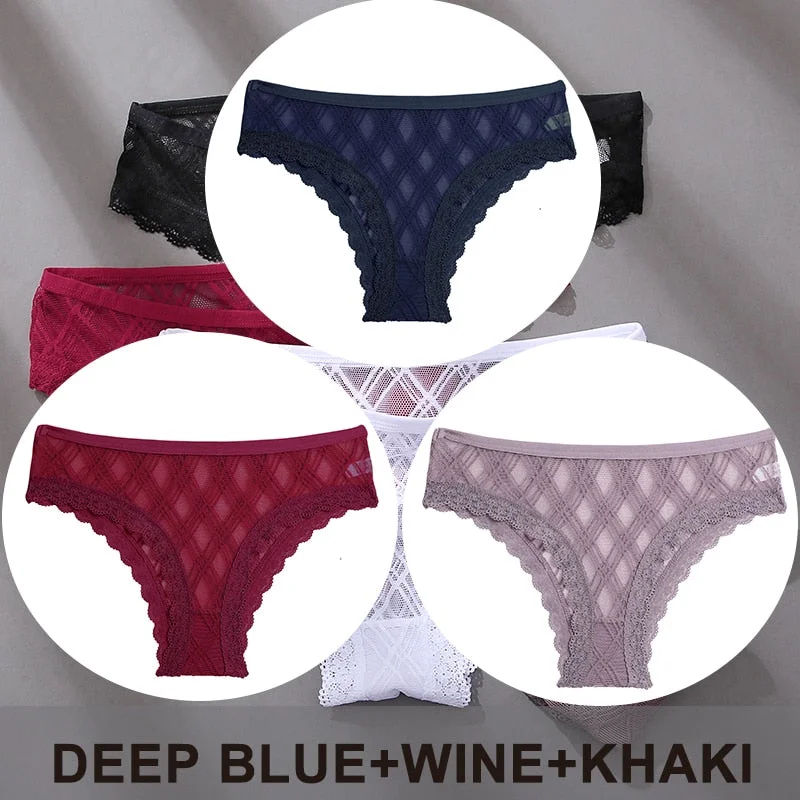 FINETOO 3PCS/Set Women's Panties Sexy Lace Lingerie Temptation Underwear Briefs Pespective Woman Thongs Mesh Underpants Female