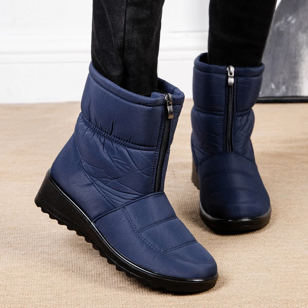 Waterproof Snow Boots for Women 2021 Winter Warm Plush Ankle Booties Front Zipper Non Slip Cotton Padded Shoes Woman Size 44