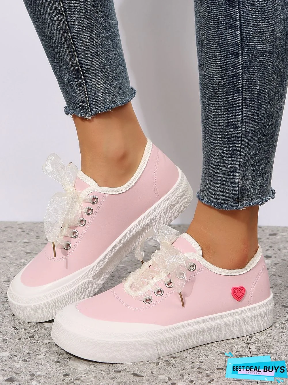 Women's Plain Lace-Up Casual Sneakers