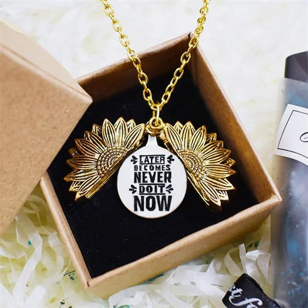 Later Becomes Never Do It Now Sunflower Necklace
