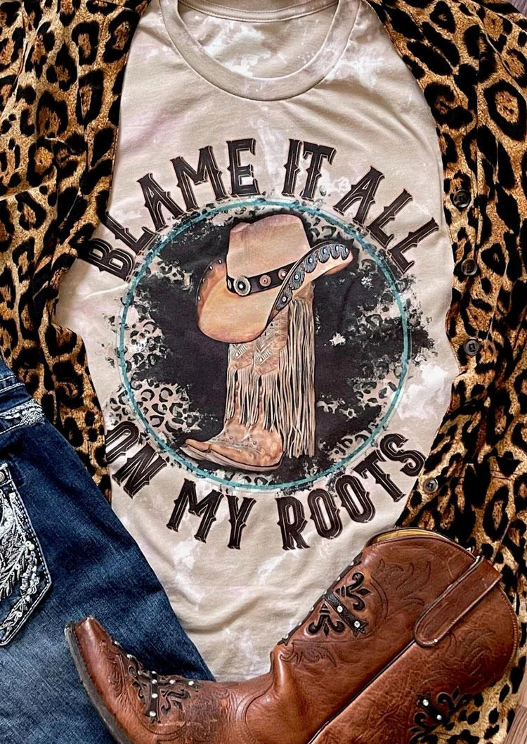 Blame It All On My Roots Leopard T-Shirt Tee - Light Khaki