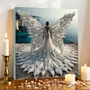 (Framed)Diamond Painting -DIY Round Drill Winged Girl with Frame(25x25cm)