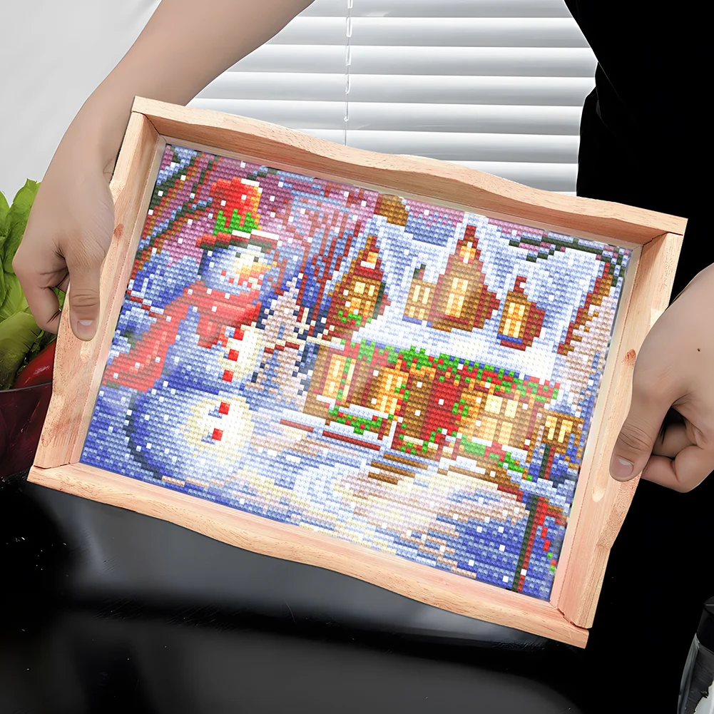 DIY Snowman Diamond Painting Decorative Trays with Handle Coffee Table Tray for Serving Food