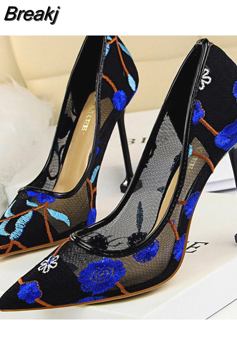 Breakj Flower Embroidery Lace High Heels Sexy Party Summer Woman Shoes 2023 New Stiletto Fashion Women Heel Mesh Women's Pumps