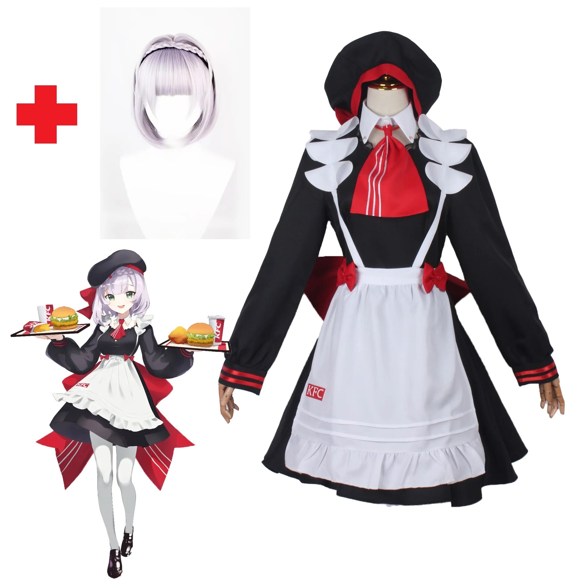 [Wetrose] In Stock Noelle Maid Genshin Impact KFC Fanart Cosplay Costume Game Noeru Wig Full Set