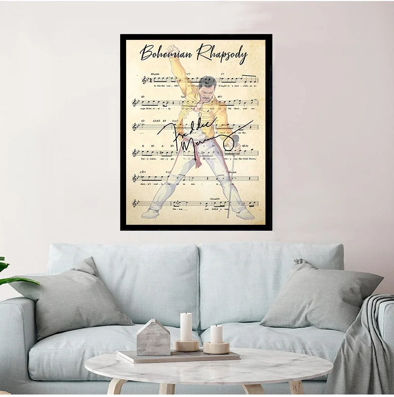 Bohemian Rhapsody Chord Lyrics Freddie Mercury Portrait Canvas Painting s and Prints Wall Art for Room Home Decor