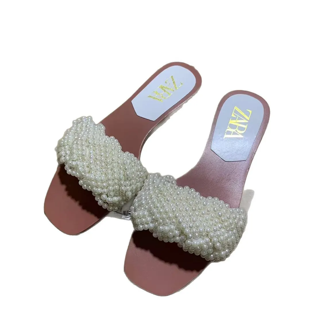 Breakj Breakj Flat Shoes Spring New Fashion Splip Slippers Pearl With Color Fe Temperament Single Shoes Women