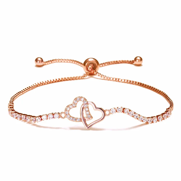 For Daughter - We Will Always Be Connected Double Heart Tennis Bracelet