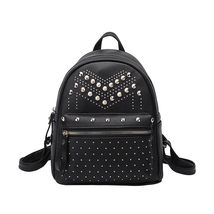 Fashion Rivet Shoulder Backpacks Leather Travel Student Zipper School Bags