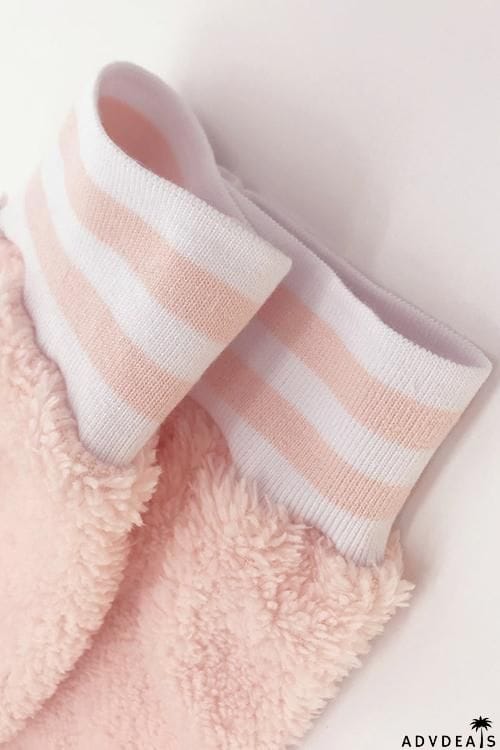 Pockets Stripe Fuzzy Coat