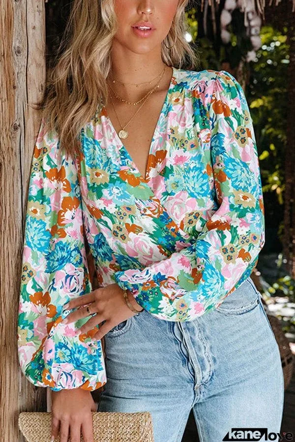 Beautiful Tomorrow Multicolor Floral Wrap Blouse