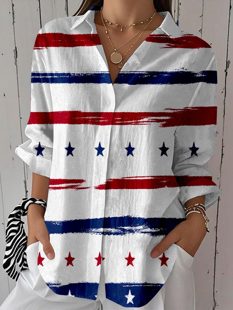 Women Long Sleeve V-neck Graphic Floral Printed Top