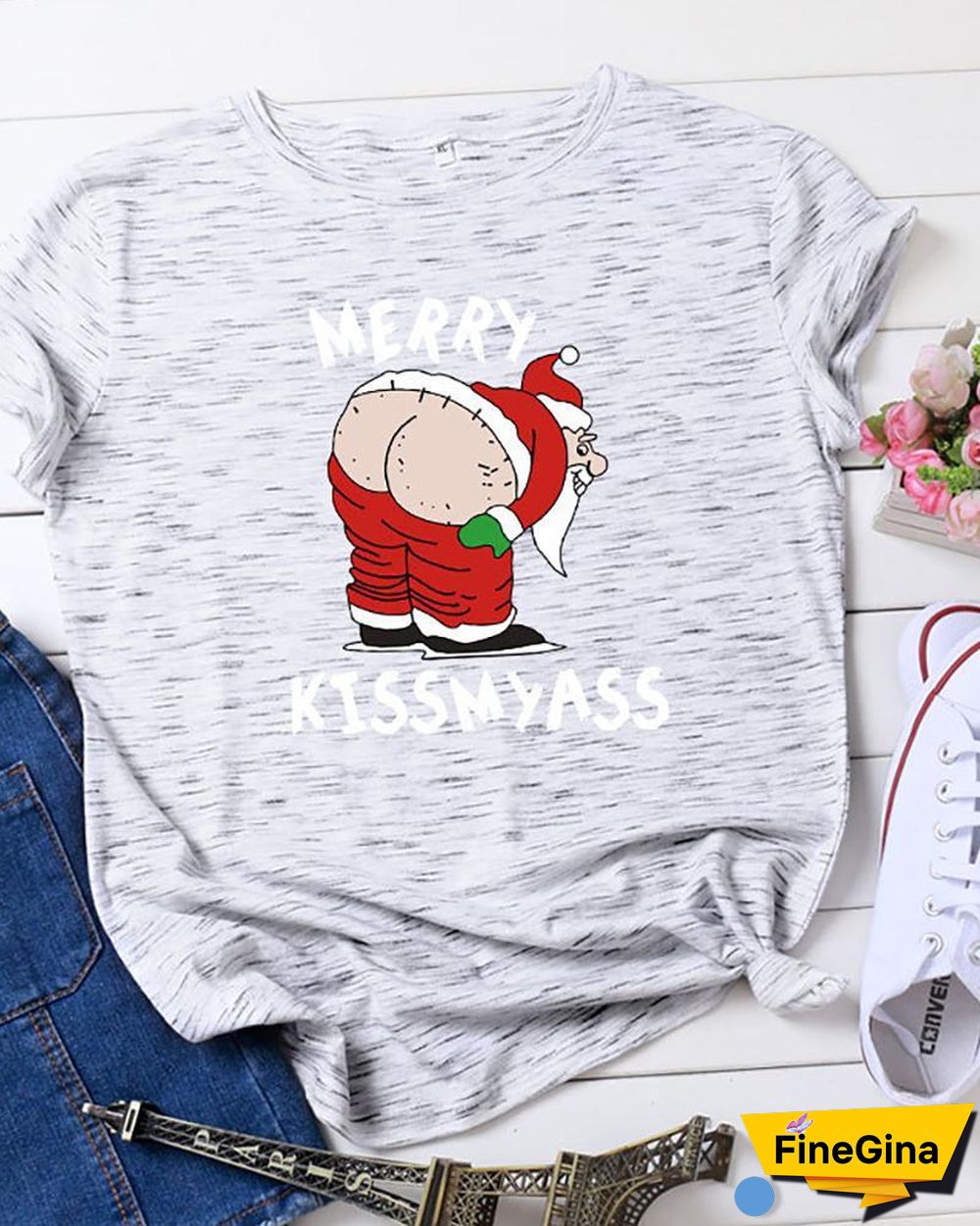Christmas Short Sleeve Satin Print T-Shirt P10835