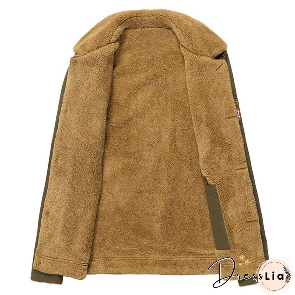Men Velvet Thick Lapel Uniform Coat Autumn New Cotton Clothing Bomber Jacket