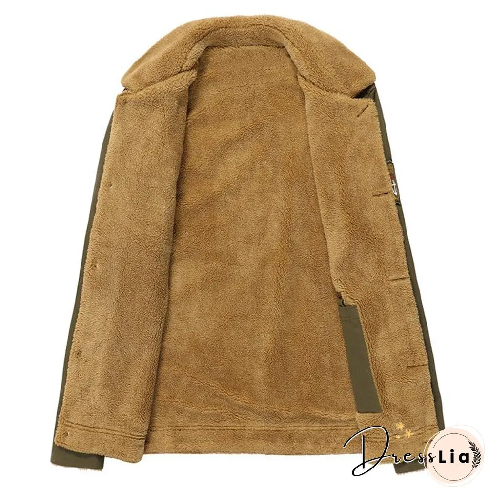 Men Velvet Thick Lapel Uniform Coat Autumn New Cotton Clothing Bomber Jacket