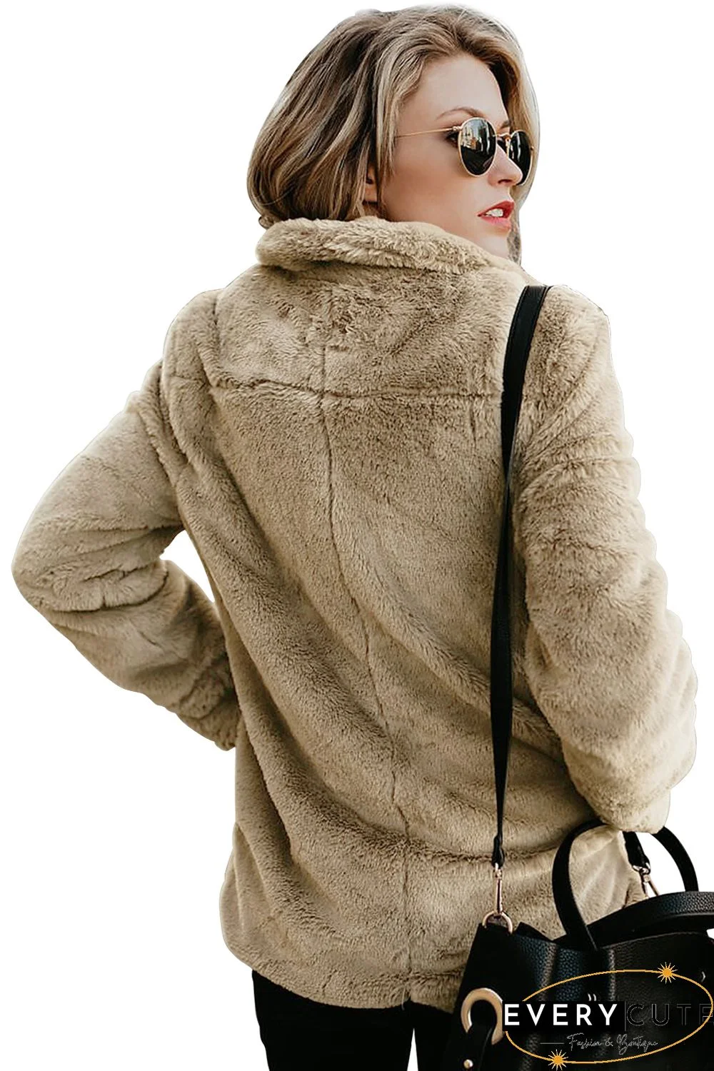 Khaki Pocket Style Fluffy Winter Coat