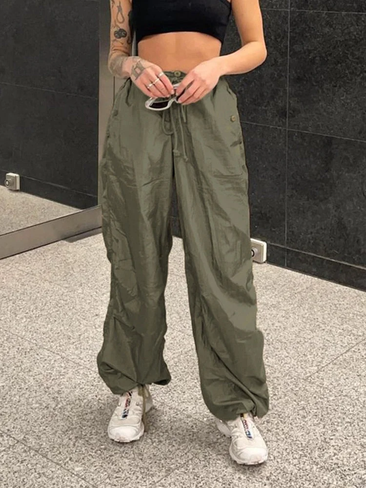 Tawnie Y2K Streetwear Baggy Cargo Pants Women Vintage Drawstring Low Waist Sweatpants Casual Loose Wide Leg Trousers 2022 Summer