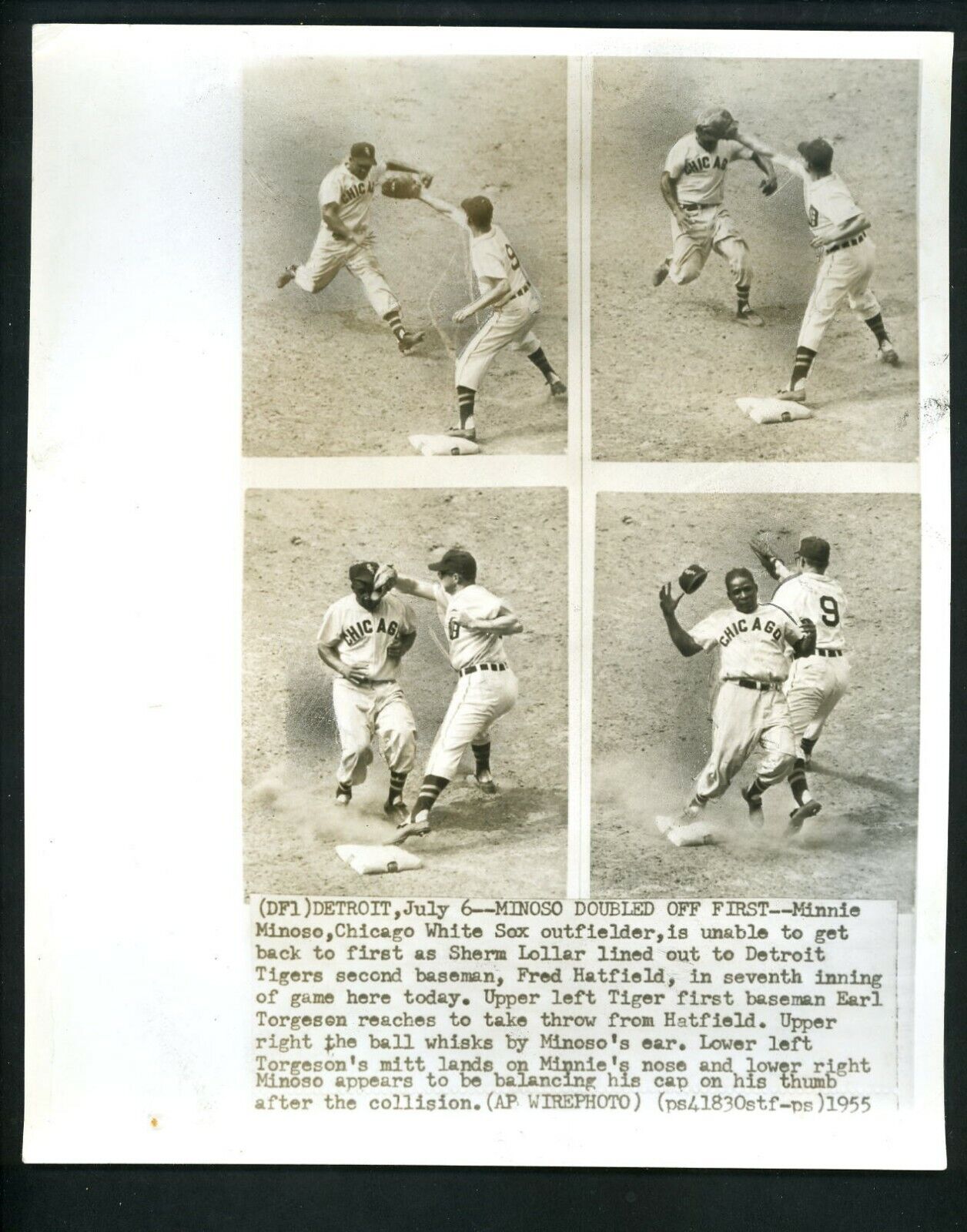 Minnie Minoso & Earl Torgeson 1955 Press Photo Poster painting Chicago White Sox Detroit Tigers