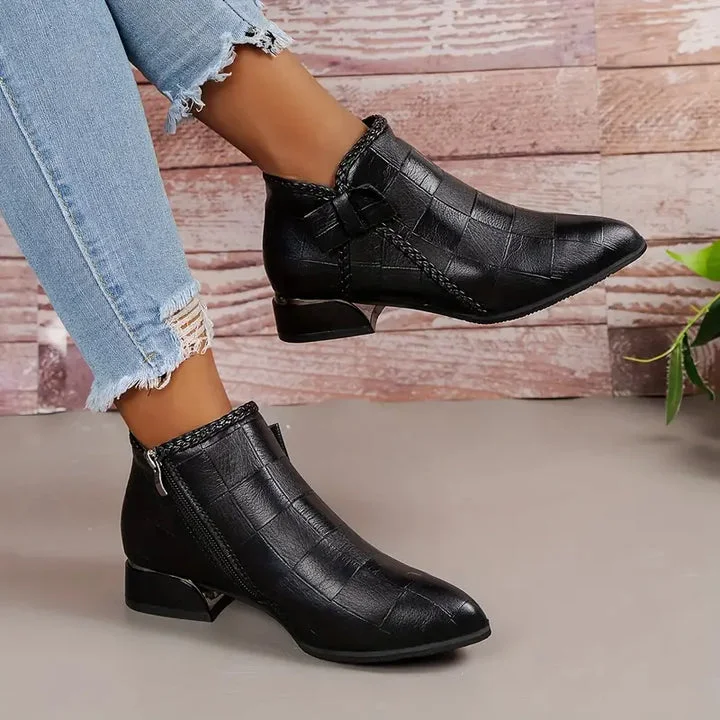 Women's Low Heel Leather Boots Comfortable