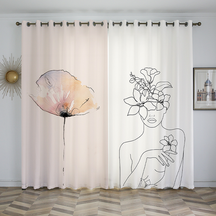 Indoor Semi-shading Curtains Nordic Minimalist Morandi Abstract Style 2 panels-ChouChouHome