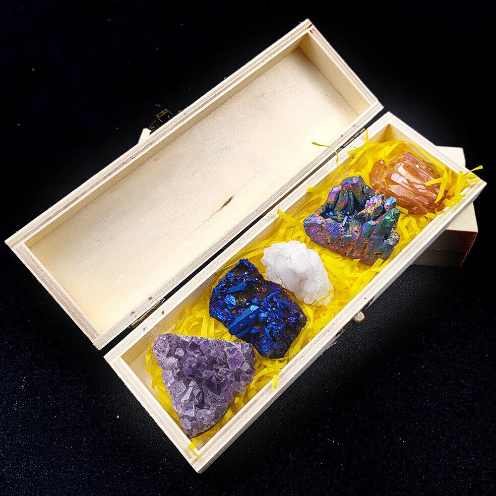 5 PCS Natural Crystal Wooden Box