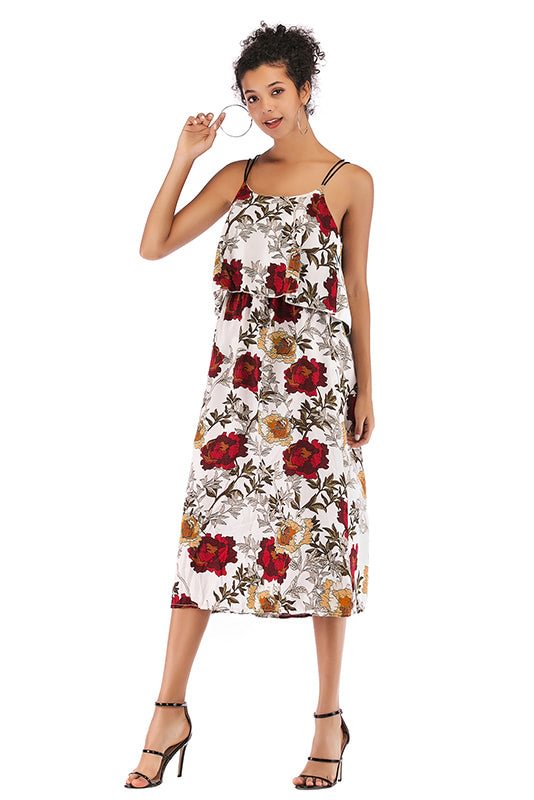 Flower Print Crisscross Spaghetti Straps Chiffon Dress - Life is Beautiful for You - SheChoic
