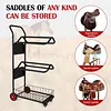 [US Local Warehouse] Rolling Horse Saddle Rack Cart with Storage Basket Saddle Pad Rack Stand 3 Tier Heavy Duty Horse Tack Organizer for Stable Storage Moving Transport Supplies