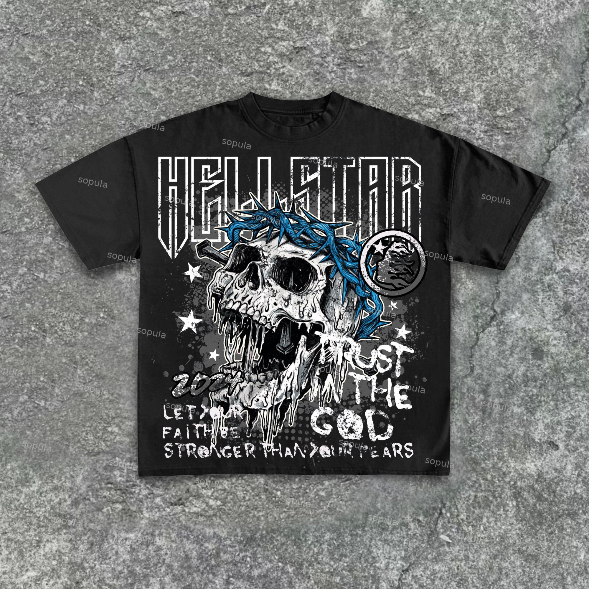-2024 Trust In The God-Skull Print Pattern Cotton Short Sleeve T-Shirt - Sopula ｜Premium Graphic Tees & Graphic Streetwear