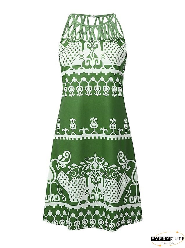 Casual Dress Shift Mini Black Green Dark Blue Sleeveless Floral Ruched Spring Summer