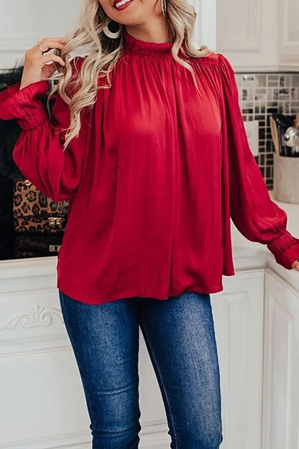 Ruffle Neck Style Loose Top