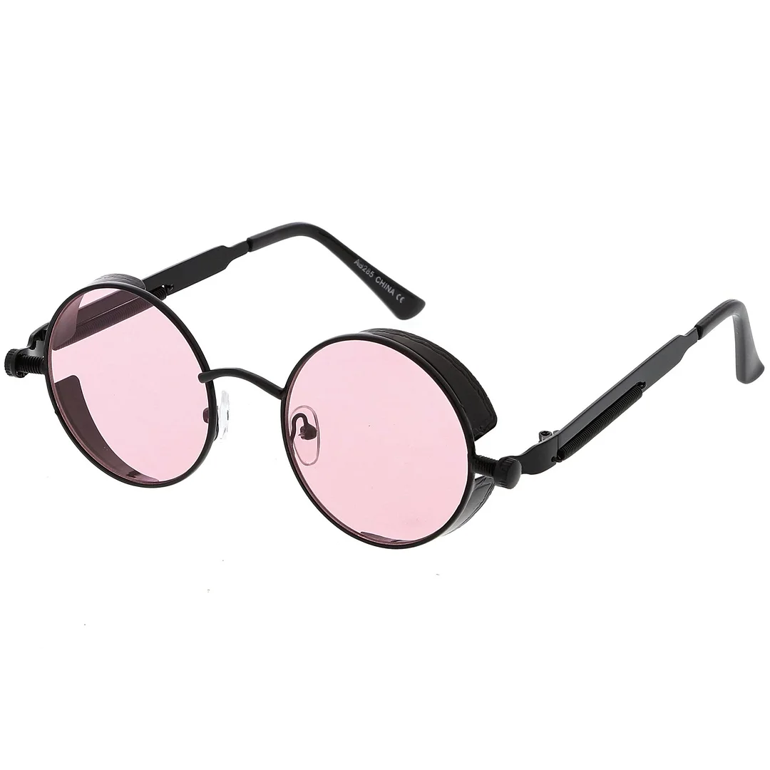 Steampunk Metal Round glasses With Metal Side Cover Flat Lens 42mm