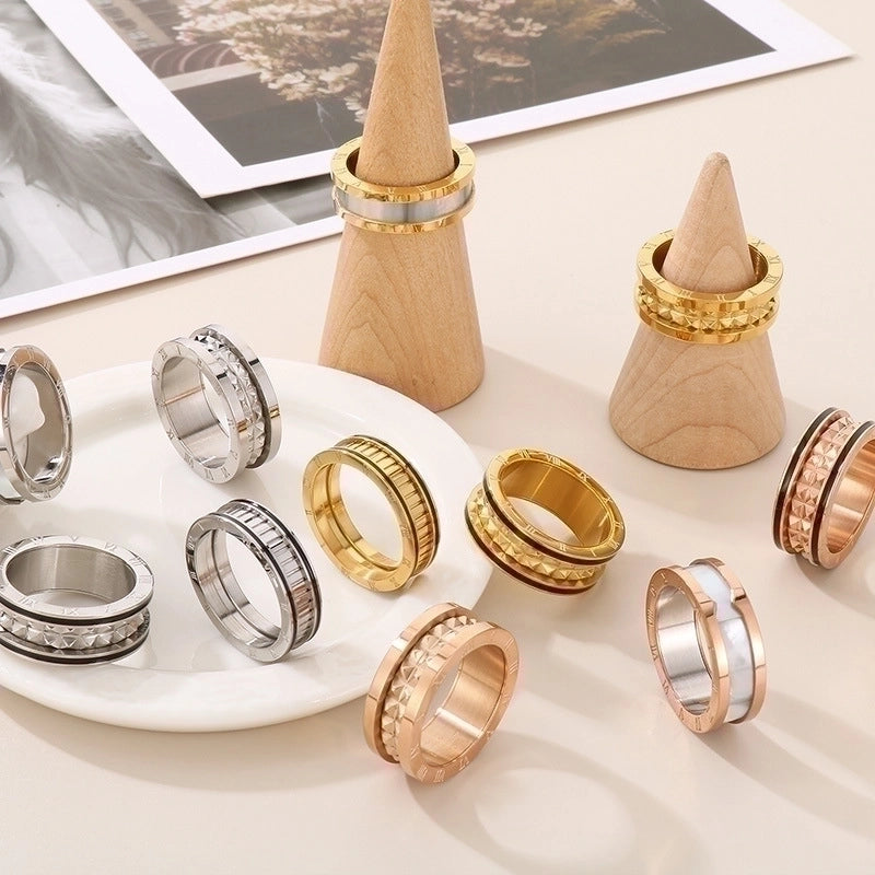 Streetwear Roman Numeral Titanium Steel 18K Gold Plated Enamel Rings