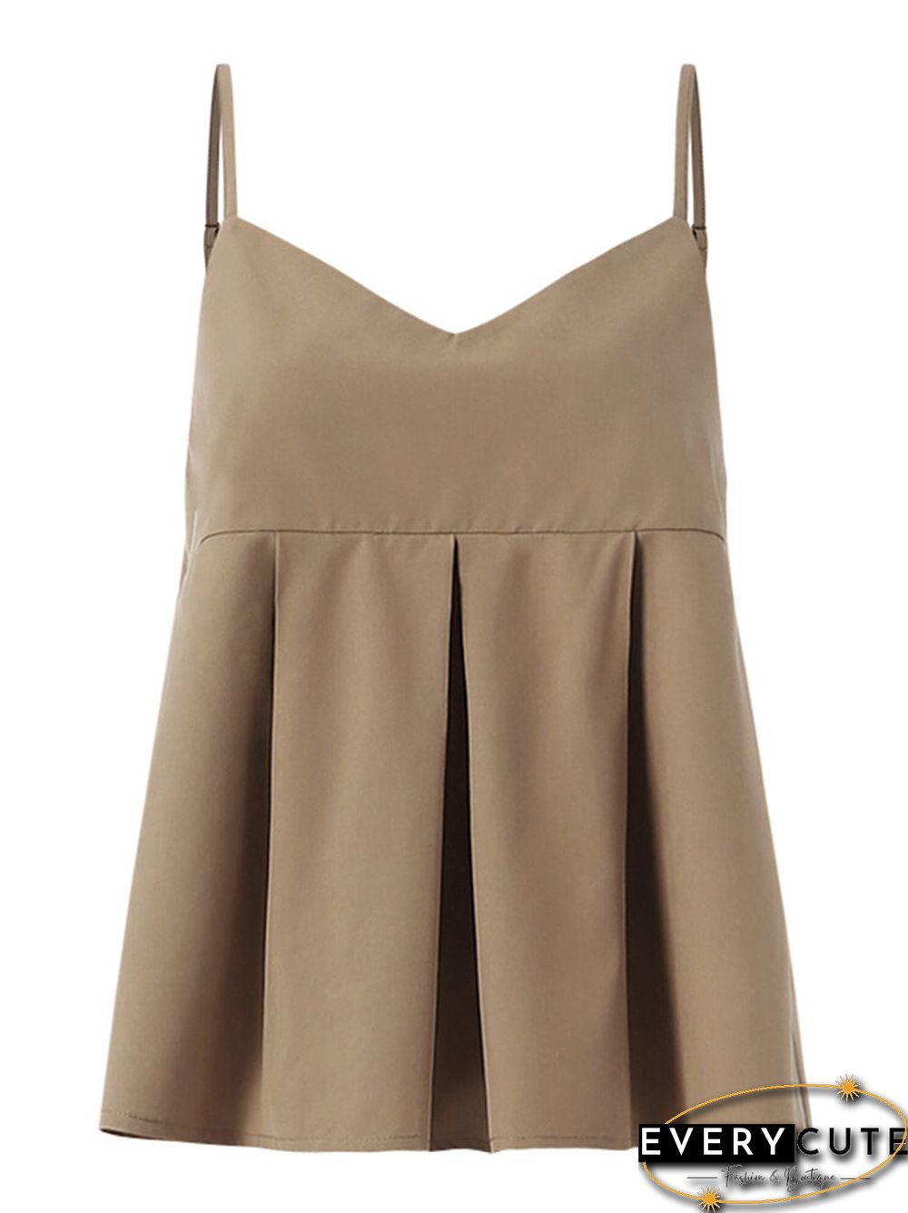 Plain Pleats V Neck Sleeveless Elegant Two Pieces Suit