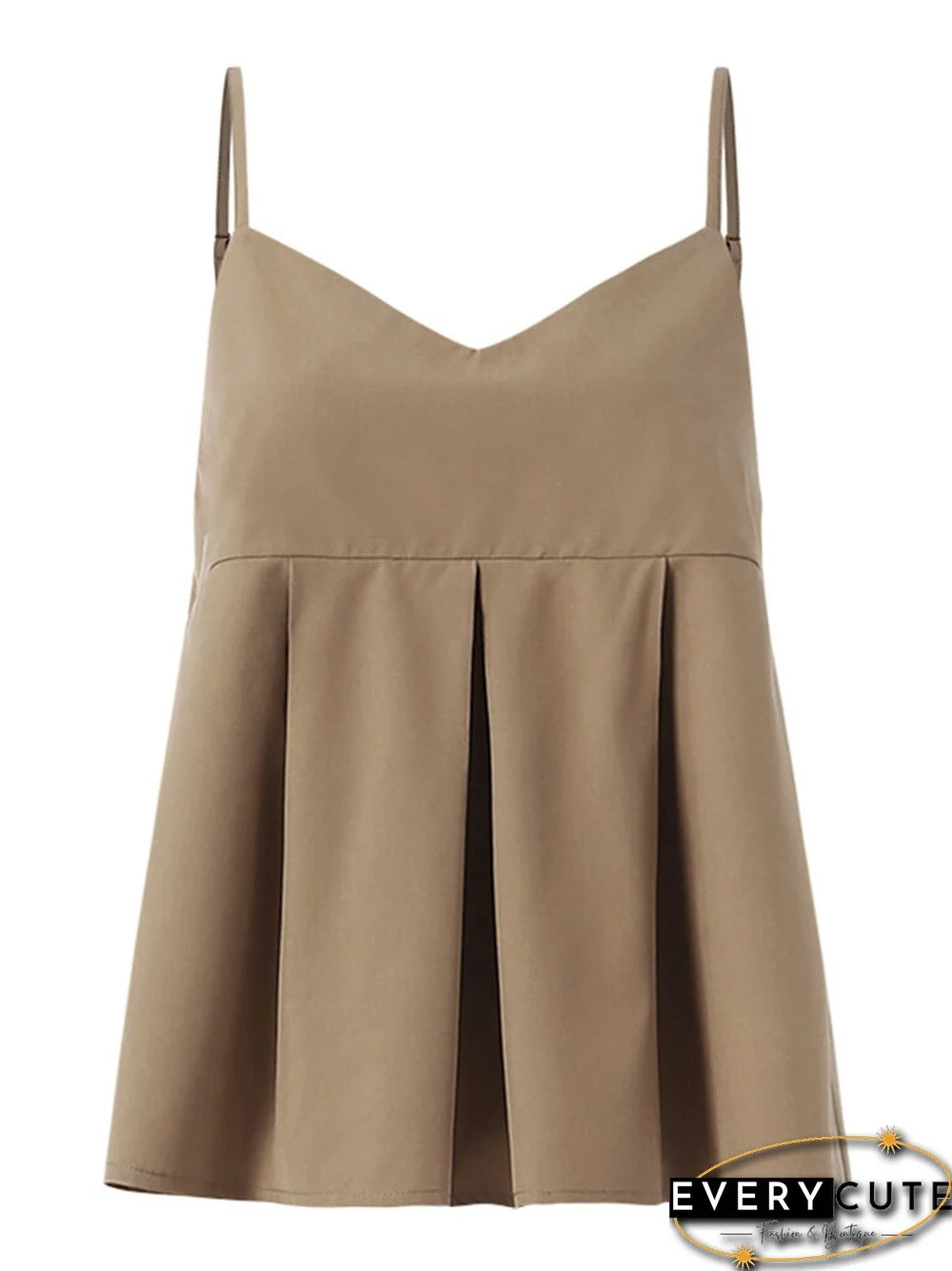 Plain Pleats V Neck Sleeveless Elegant Two Pieces Suit