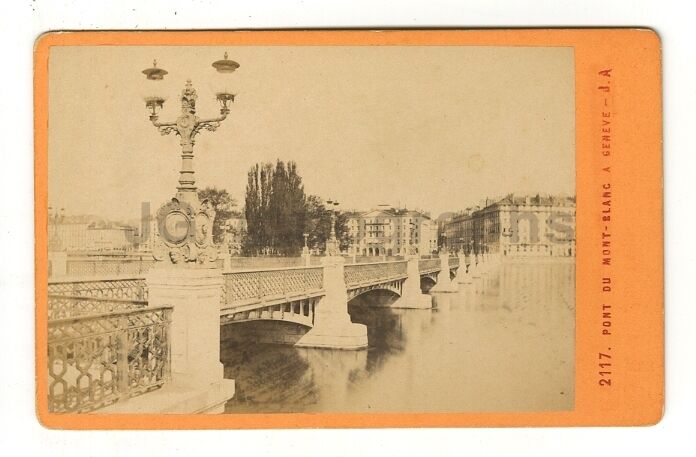 Pont du Mont-Blanc - Original Carte-de-visite Photo Poster paintinggraph - Late 19th Century