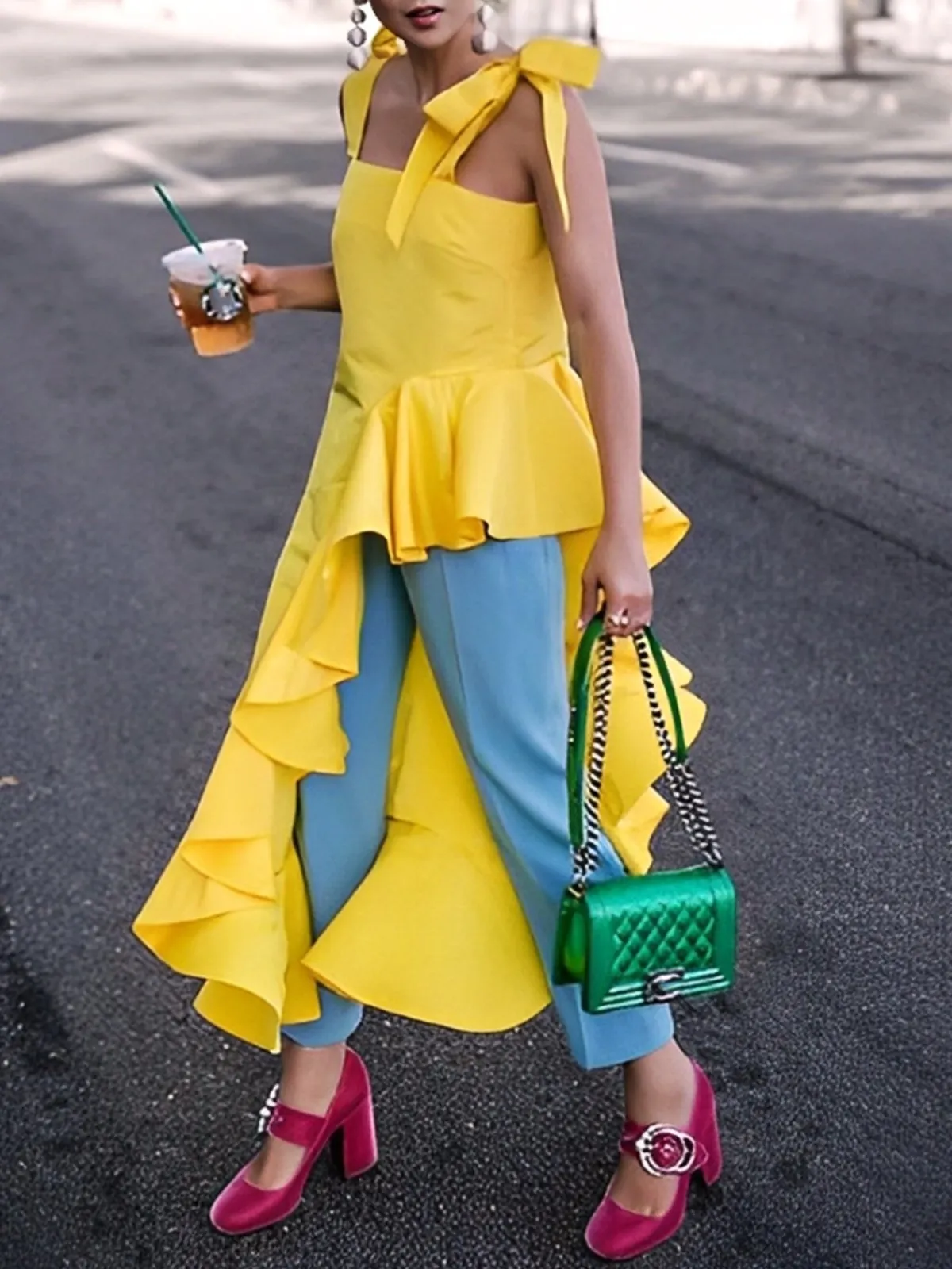 Tied Sleeveless Loose Tube Blouses&shirts Tops YELLOW-XL