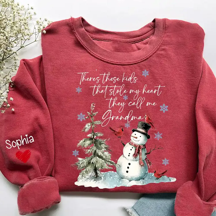 Personalized Grandma Sweatshirt with Grandkids Names, They Call Me Grandma Snowman Christmas Custom Gift