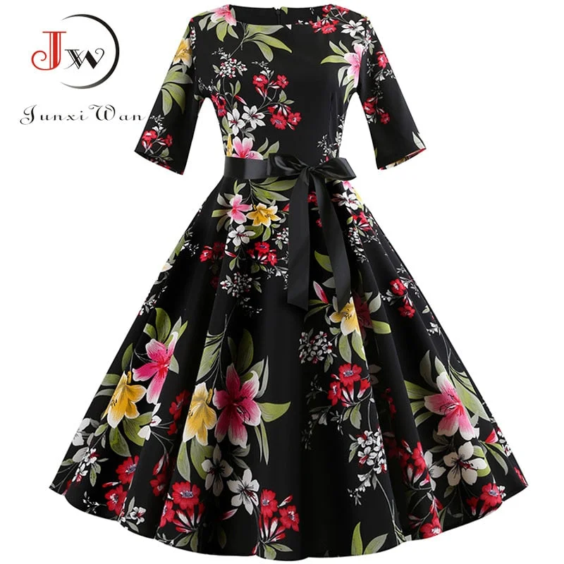 Floral Print Vintage Dress Christmas Dress Women Winter Elegant Party Dresses  Petal Sleeve Casual Midi Dress