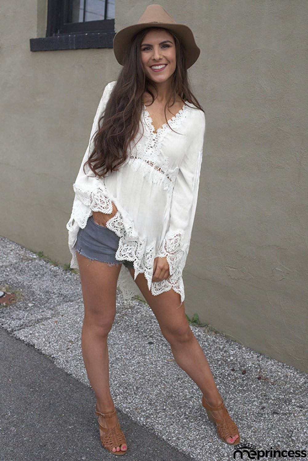 Bell Sleeves Crochet Insert Blouse