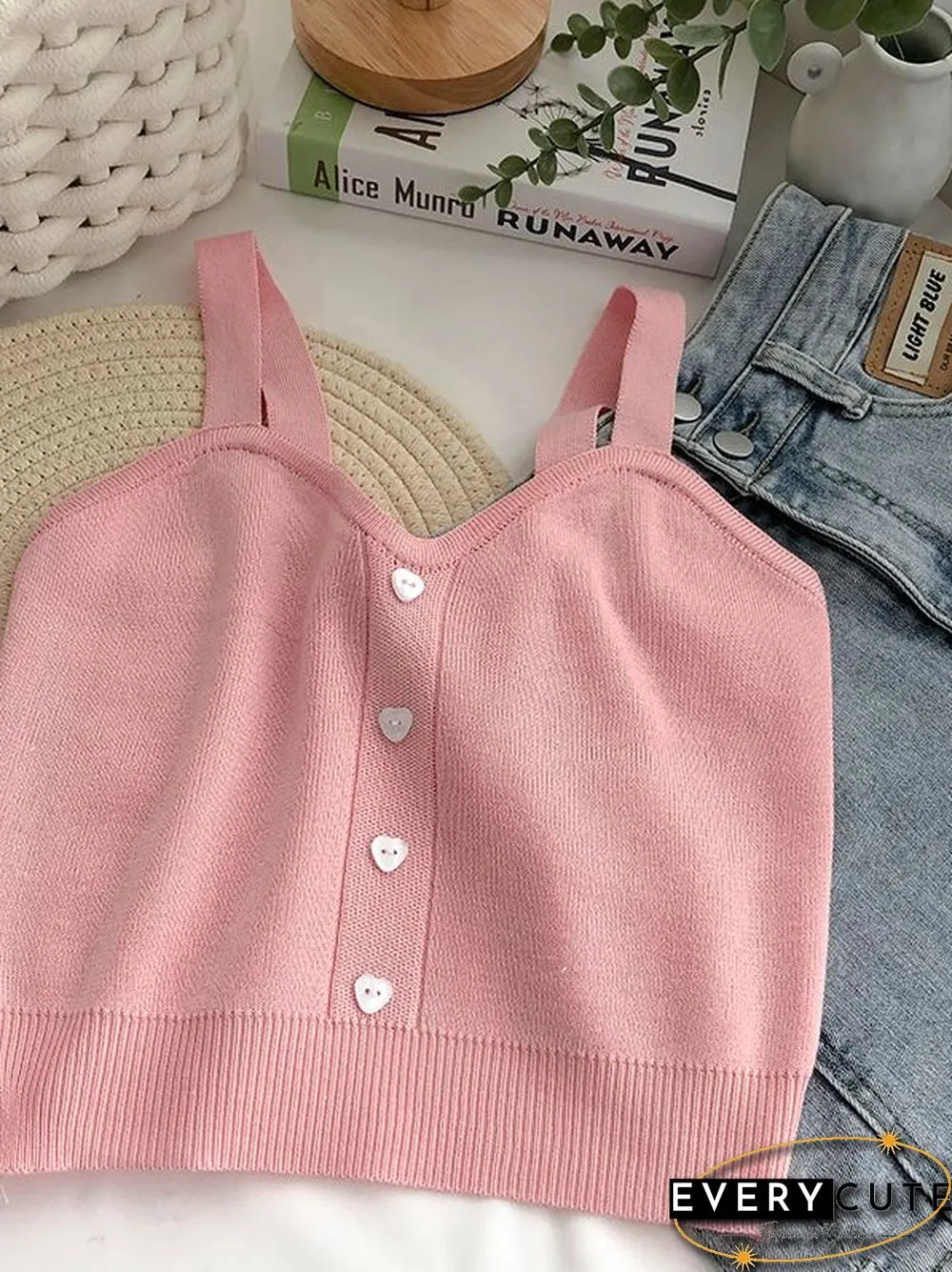Heliar Tops Women Crop Tops Summer Plain Button Up Cute Knitted Tops Tank Tops For Women New Fashion
