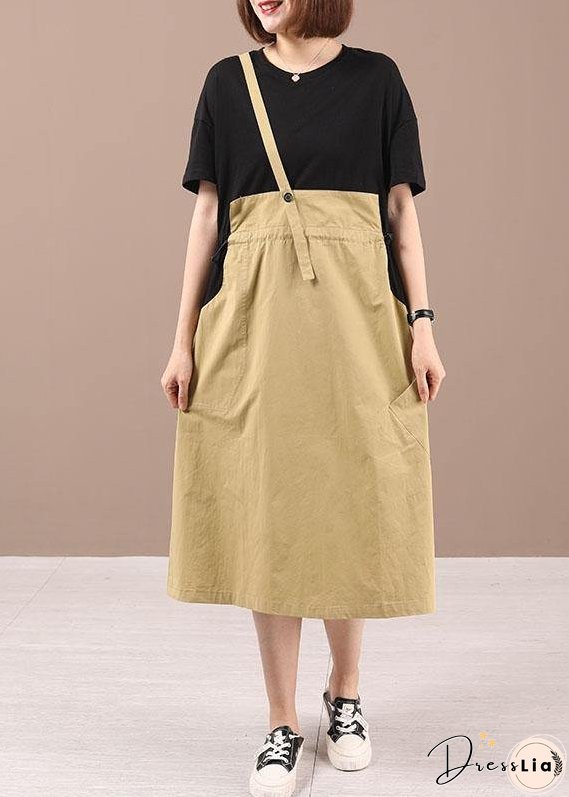 Modern Black Patchwork Summer Cotton Holiday Dress Short Sleeve