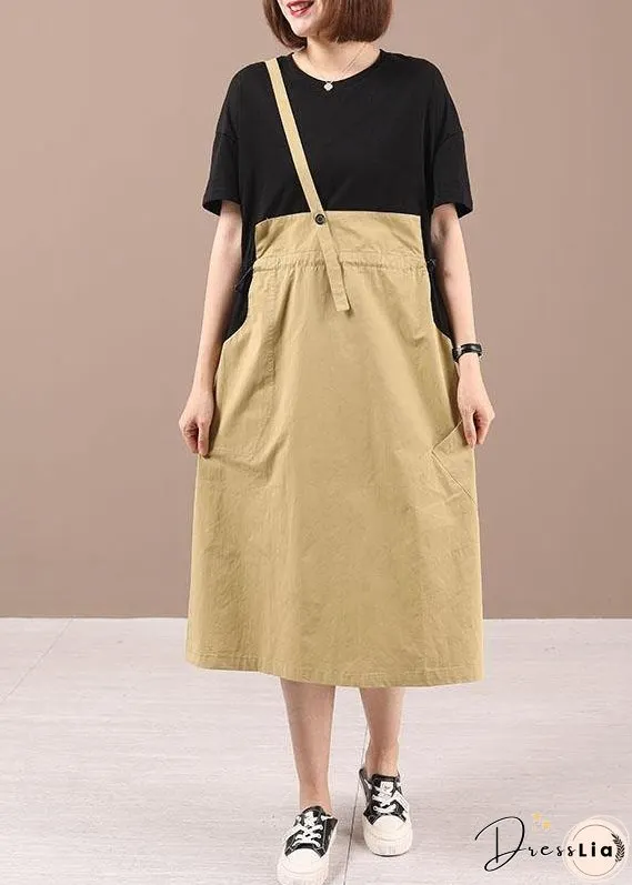 Modern Black Patchwork Summer Cotton Holiday Dress Short Sleeve