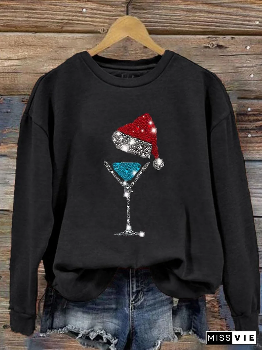 Women's Hat Wine Christmas Print Sweatshirt